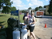 meanwhile our fearless cooks struggeled over a blazing fire...